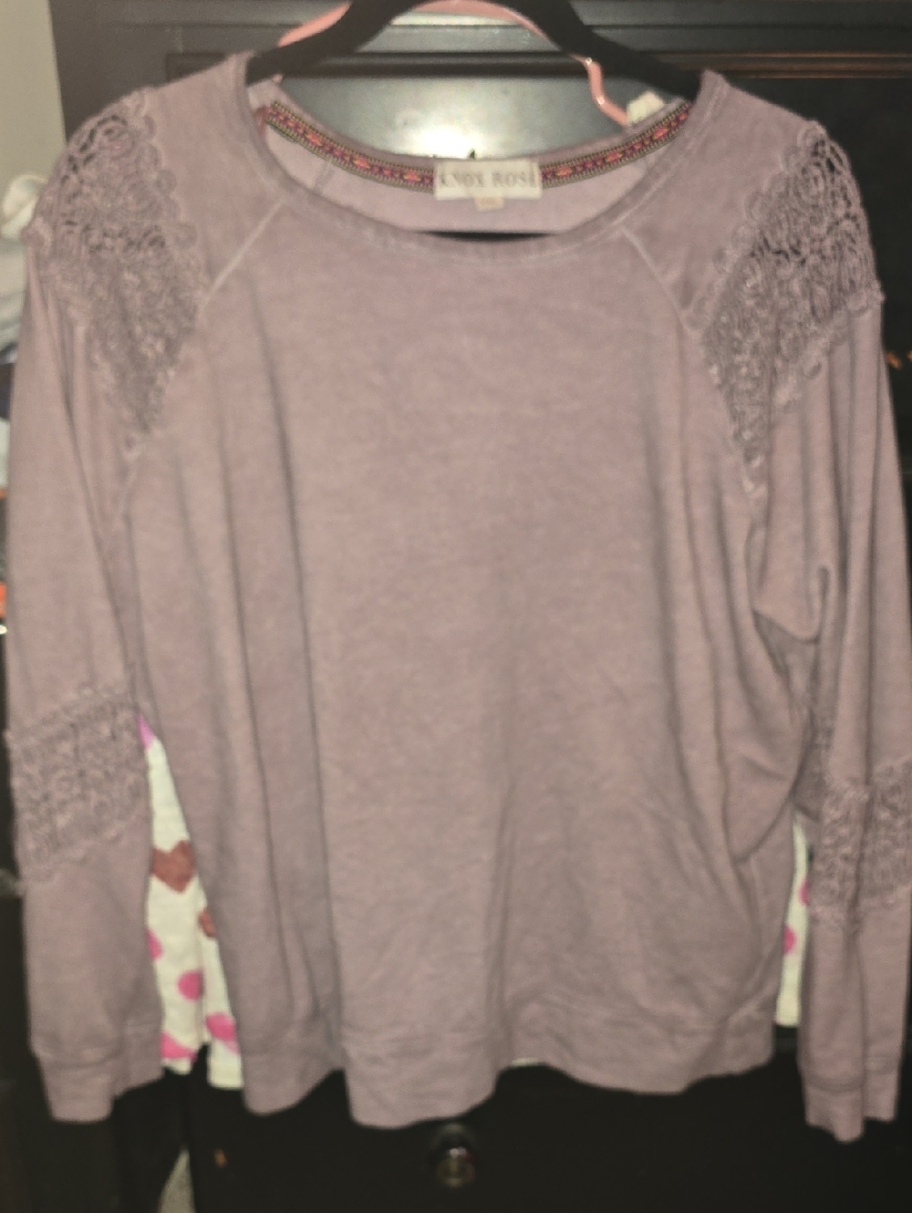Knox Rose Mauve Lace-Trim Crewneck Sweatshirt